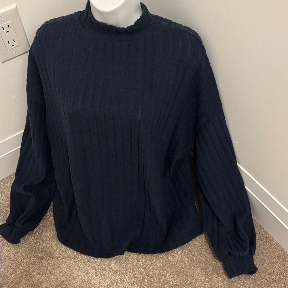 SHEIN Frenchy Blue Large Ribbed knit mock neck pullover Sweater - Picture 3 of 13